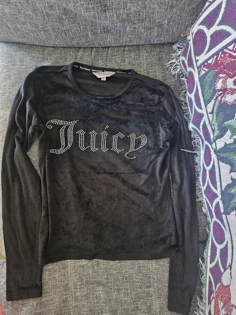 Juicy Couture Black Velour Long Sleeve Sleepwear Loungewear Shirt Top Small